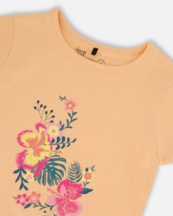 Deux Par Deux Organic Cotton Tee - Caramel Cream Flowers