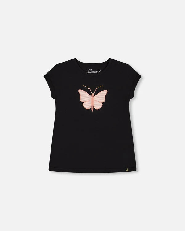 Deux Par Deux Organic Jersey Top with Applique -- Anthracite