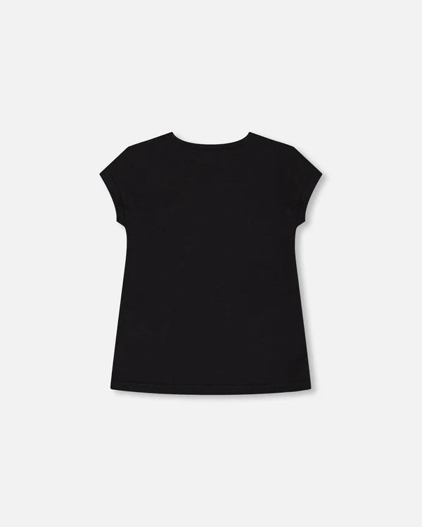 Deux Par Deux Organic Jersey Top with Applique -- Anthracite