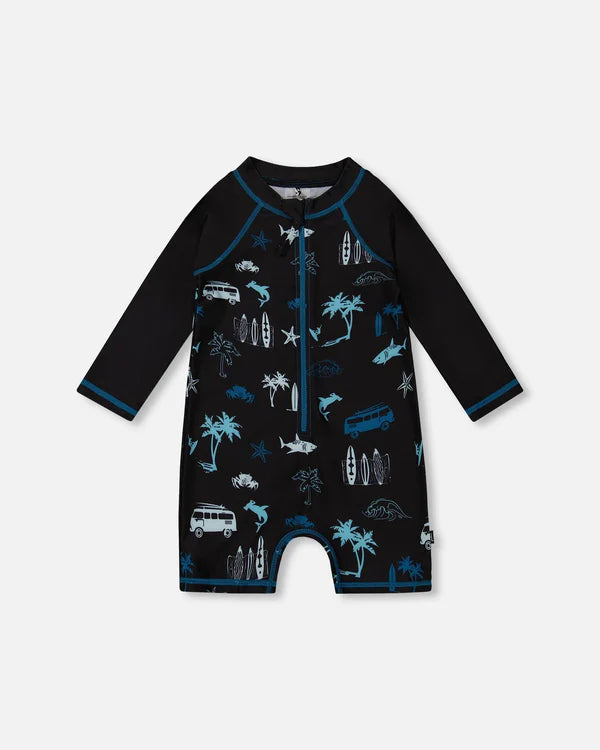 Deux Par Deux Long Sleeve Toddler Rashgaurd - Light Blue Beach