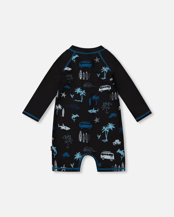 Deux Par Deux Long Sleeve Toddler Rashgaurd - Light Blue Beach