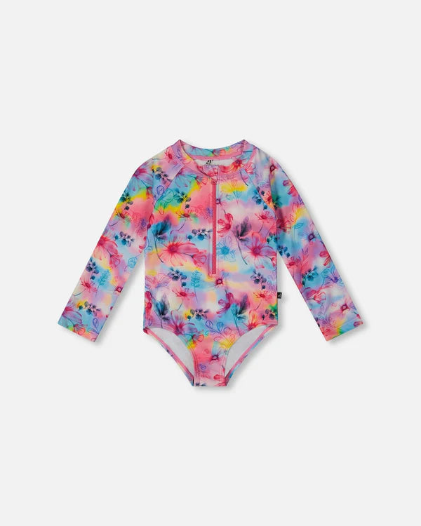 Deux Par Deux  Long Sleeve Rashguard - Printed Rainbow Flowers