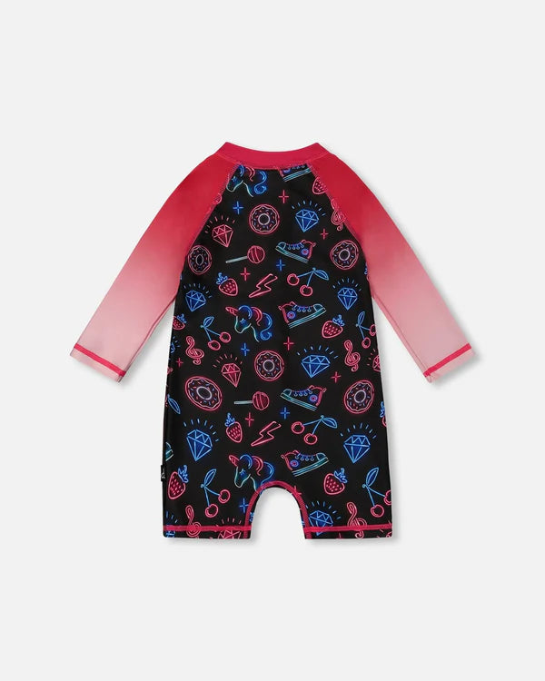Deux Par Deux Long Sleeve One-Piece Rashgaurd - Neon