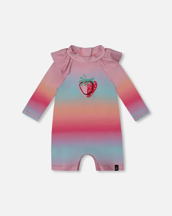 Deux Par Deux Long Sleeve One-Piece Rashgaurd - Pink Blue Orange Gradient