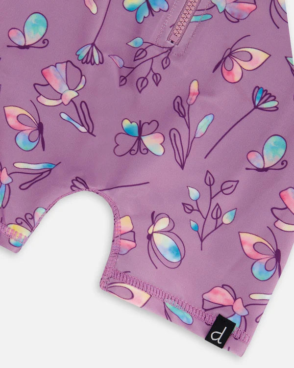 Deux Par Deux Long Sleeve One-Piece Rashgaurd - Multicoloured Butterflies