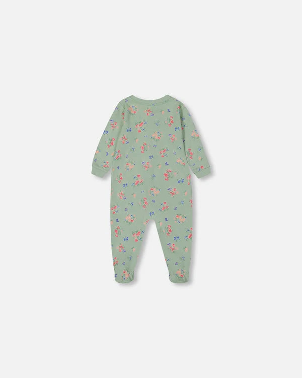 Deux Par Deux Organic Cotton One Piece Pajama - Printed Flowers &amp; Butterflies