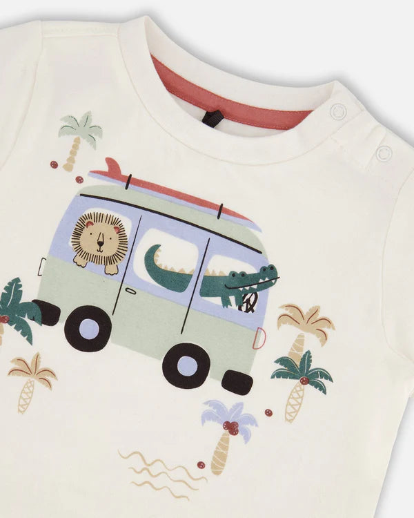 Deux Par Deux Short Sleeve Tee &amp; Terry Short Set - Printed Shark &amp; Van
