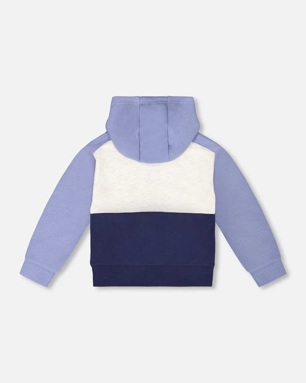 Deux Par Deux French Terry Color Block Full Zip Hoodie Cardigan Sweatshirt  - Peacoat