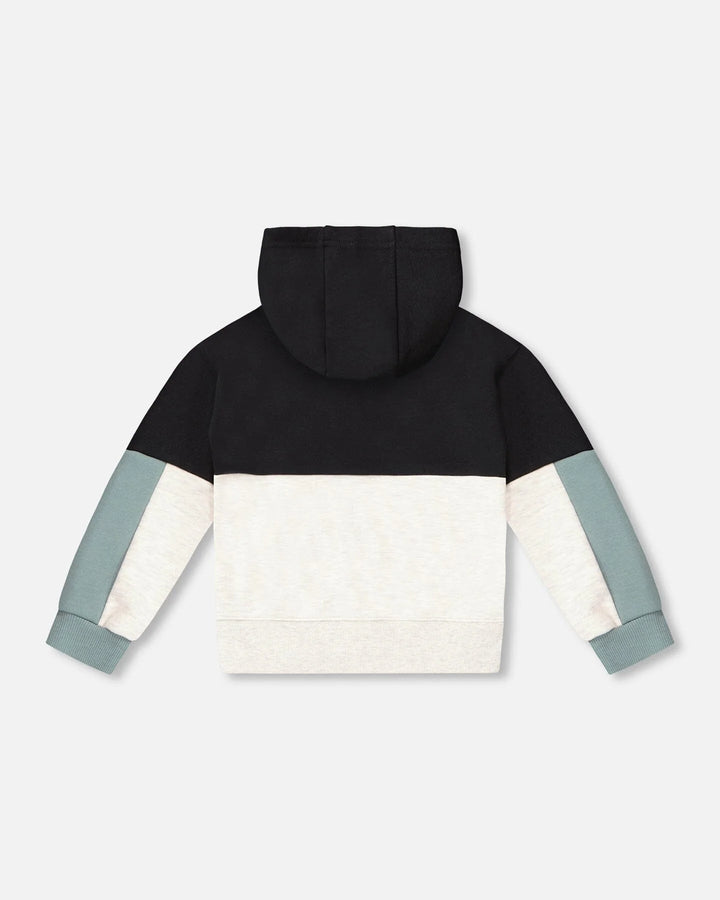 Deux Par Deux French Terry Color Block Full Zip Hoodie Cardigan Sweatshirt  - Anthracite