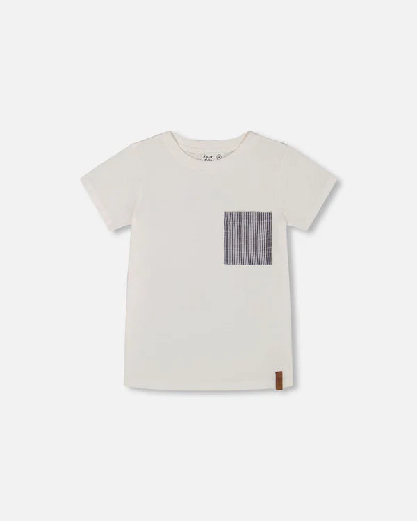 Deux Par Duex Short Sleeve T-Shirt With Chest Pocket - White