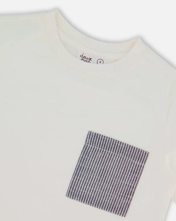 Deux Par Duex Short Sleeve T-Shirt With Chest Pocket - White