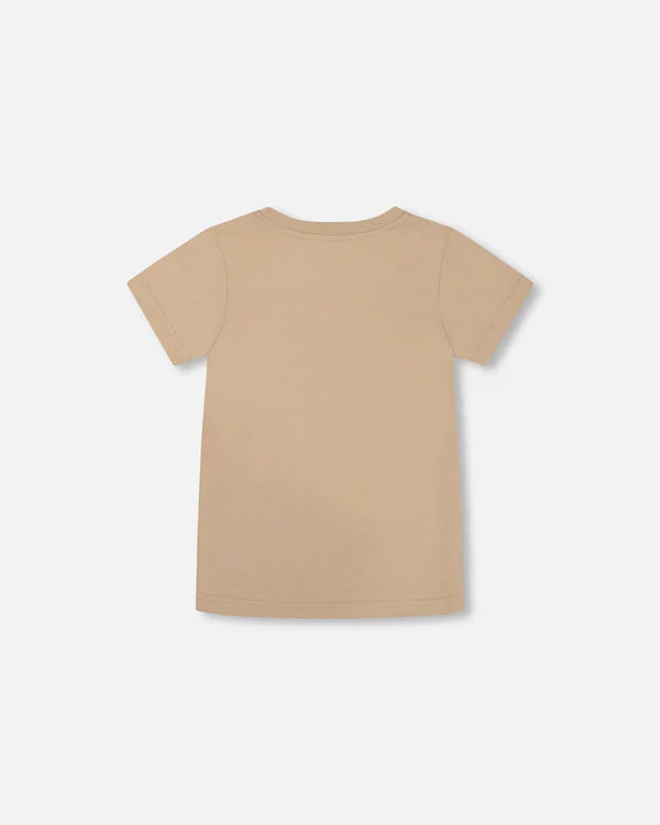 Deux Par Deux Organic Cotton Graphic Tee - Black Panda On Beige Background