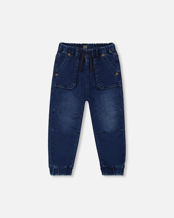 Deux Par Deux French Terry Denim Jogger Pant - Dark Navy Denim Blue 2025