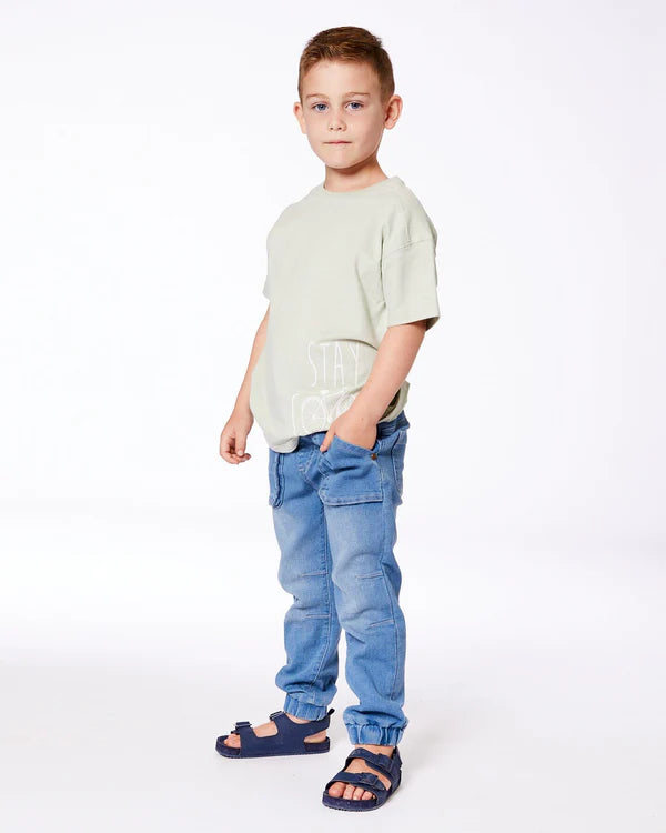 Deux Par Deux French Terry Denim Jogger Pant - Light Denim Blue 2025