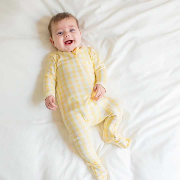Kyte Baby Zippered Footie - Gingham Chamomile