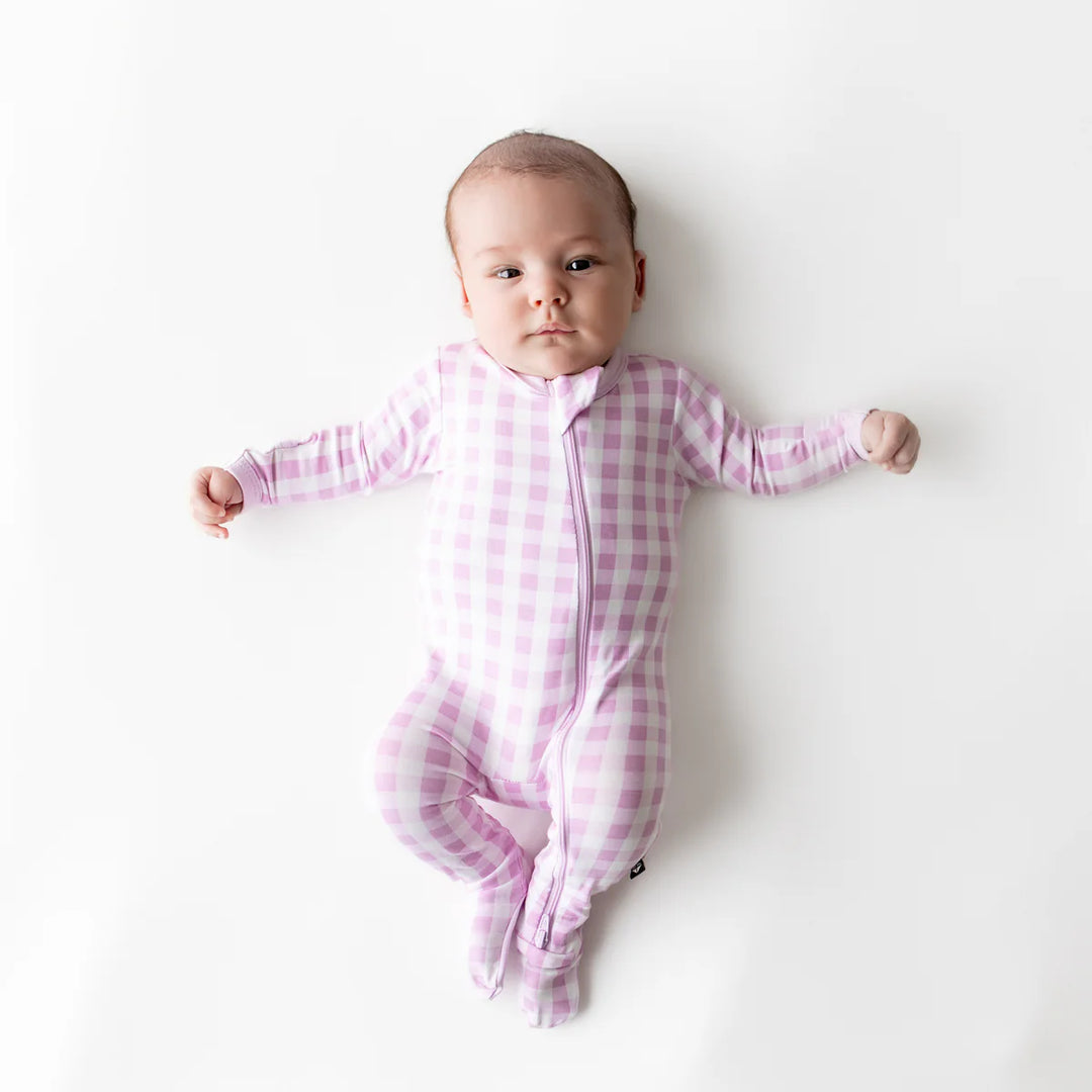 Kyte Baby Zippered Footie - Gingham Thistle
