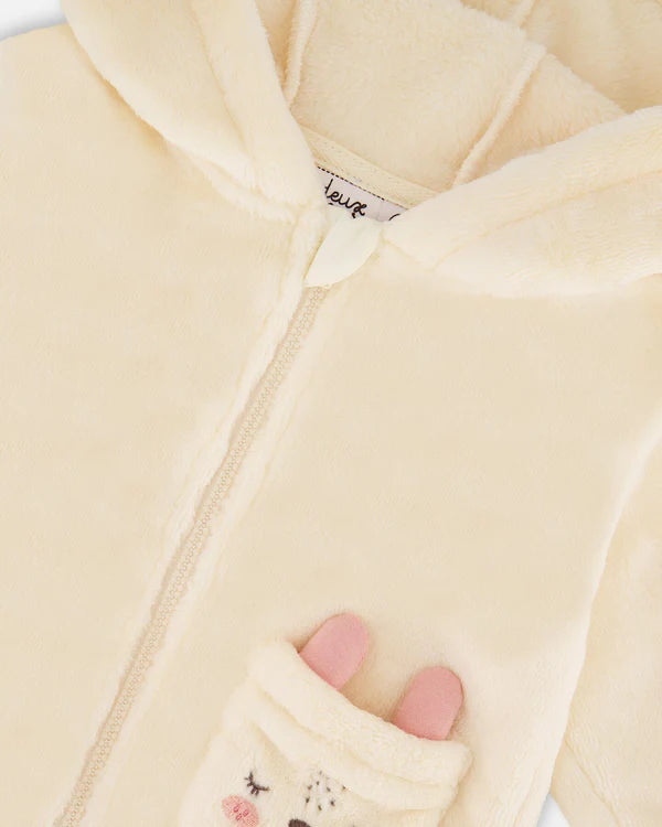 Deux Par Deux Plush Hooded Jacket - Off White