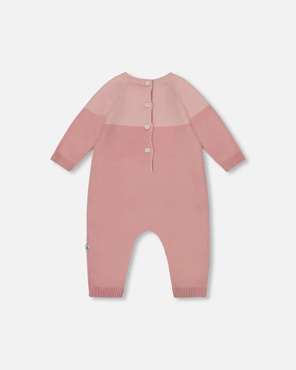 Deux Par Deux Knit Romper - Bi-Color Old Pink Cat