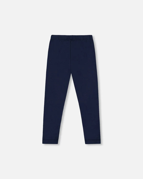 Deux Par Deux Organic Cotton Jersey Leggings - Dark Blue with Cats
