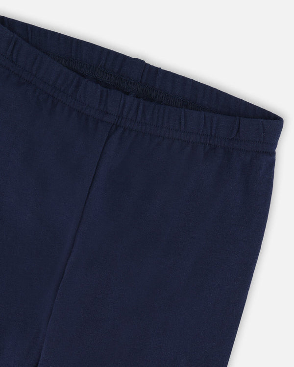 Deux Par Deux Organic Cotton Jersey Leggings - Dark Blue with Cats