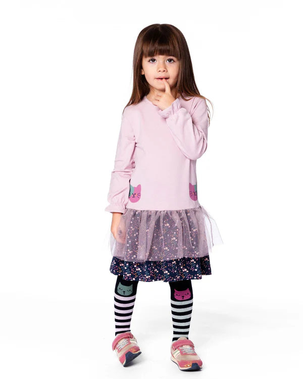 Deux Par Deux Bi-Material Dress - Dawn/Dusty Pink Cat