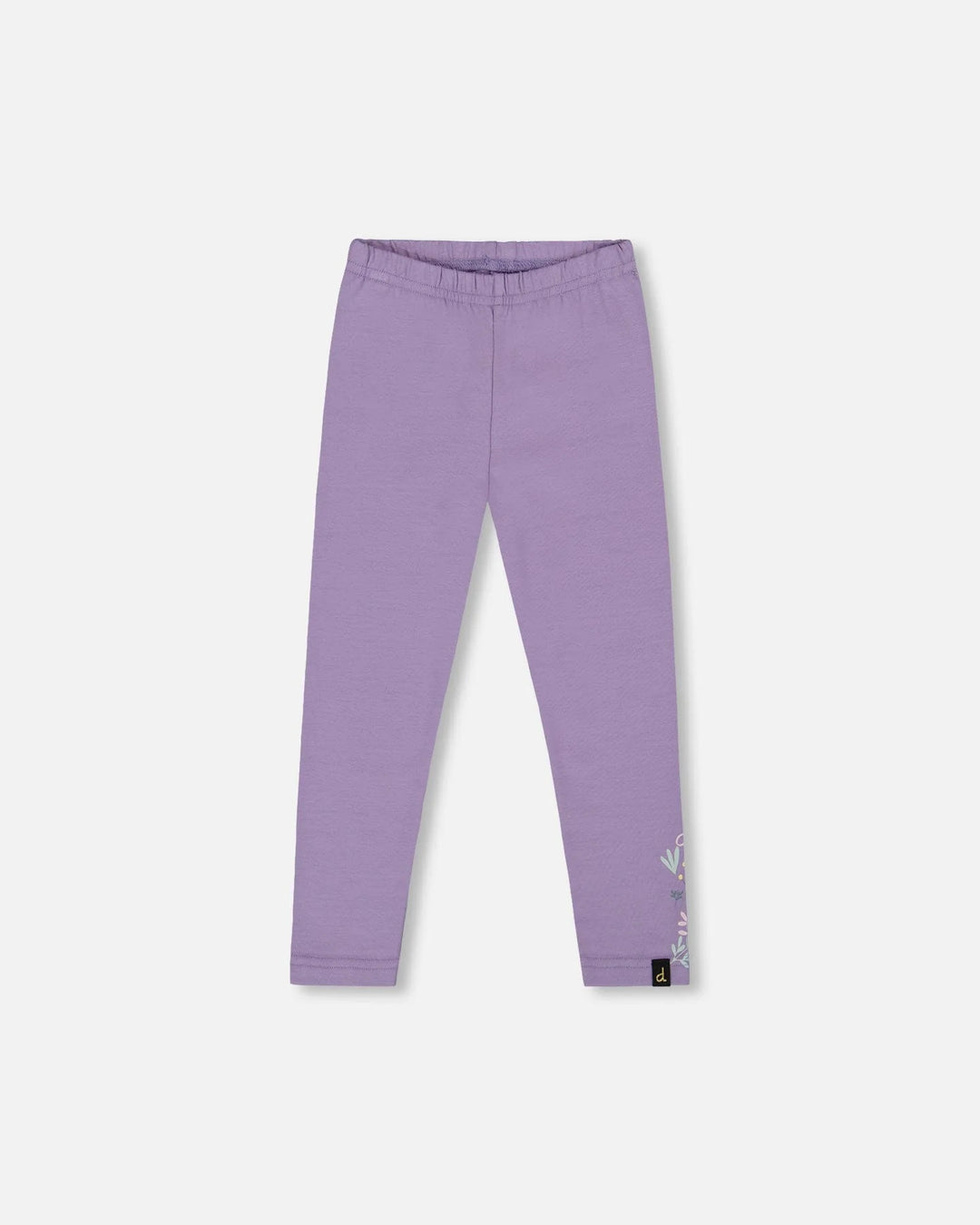 Deux Par Deux Organic Cotton Jersey Leggings - Purple With Floral Detail