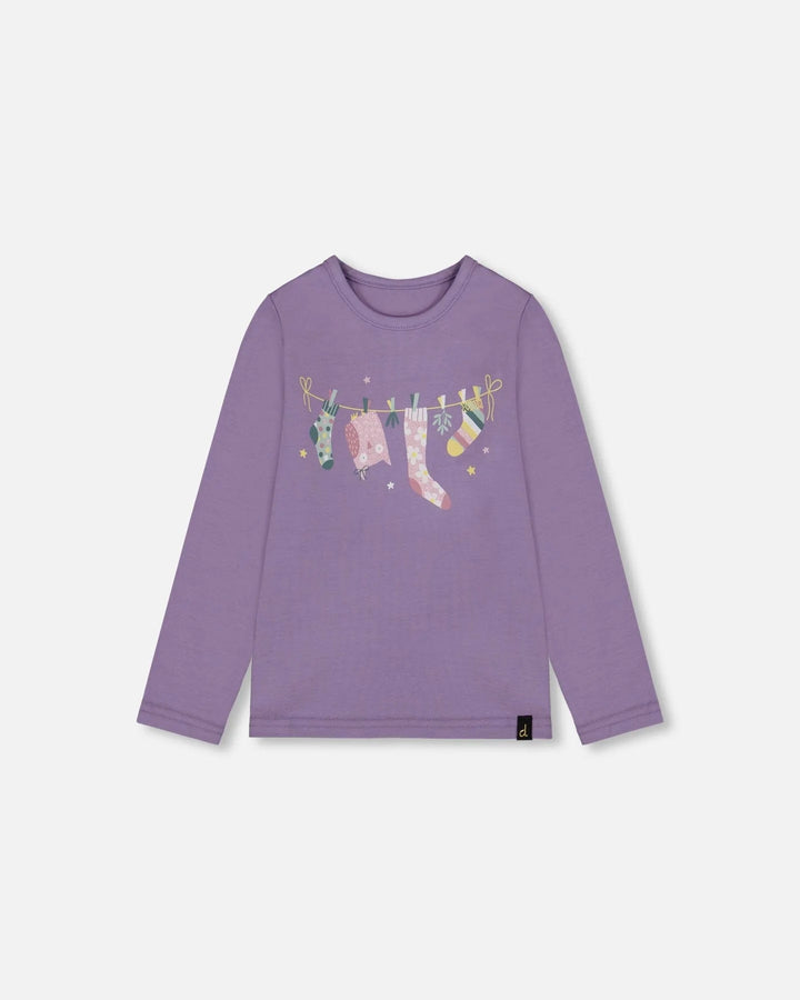 Deux Par Deux Organic Cotton Jersey T-Shirt - Purple With Owl