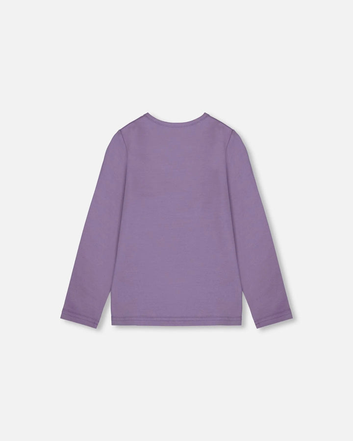 Deux Par Deux Organic Cotton Jersey T-Shirt - Purple With Owl