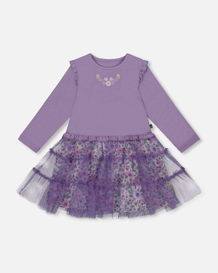 Deux Par Deux Bi-Material Dress With Muslin And Mesh Skirt - Purple