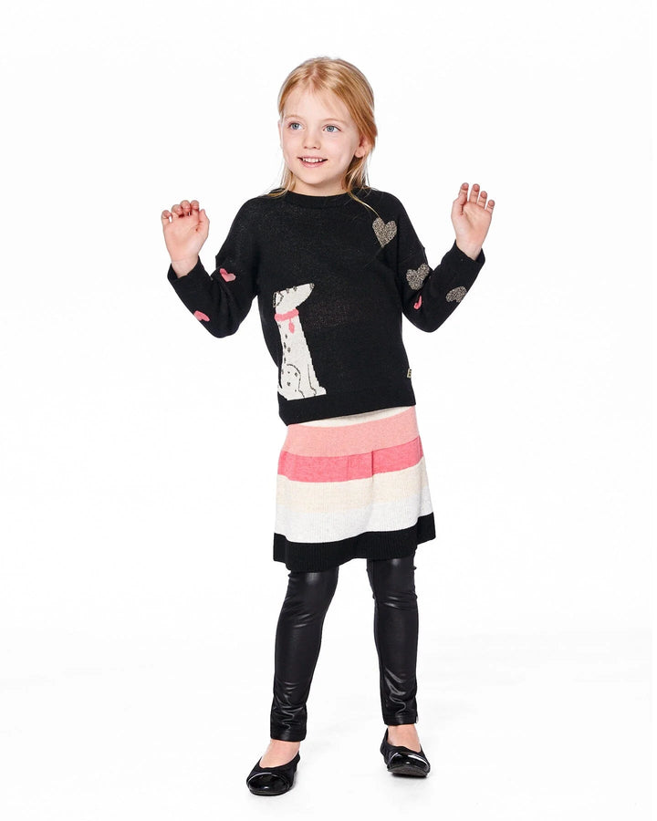Deux Par Deux Knit Sweater - Anthracite Black Dalmatian with Hearts