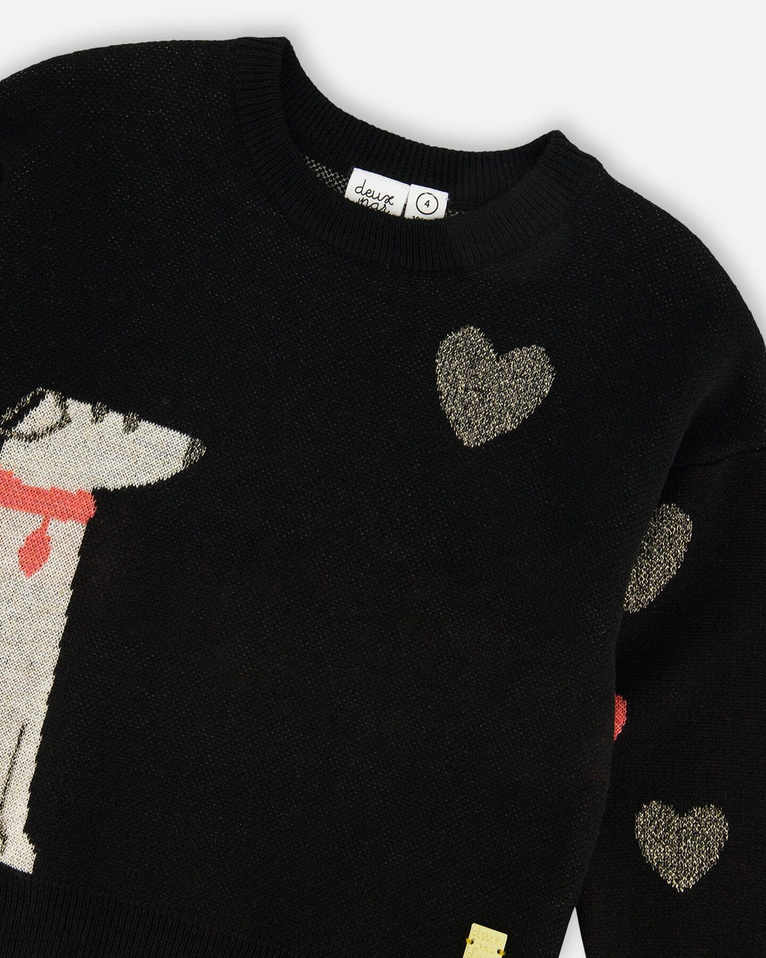 Deux Par Deux Knit Sweater - Anthracite Black Dalmatian with Hearts