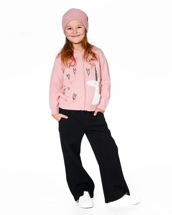 Deux Par Deux Zippered Hoodie - Dusty Pink Unicorn &amp; Hearts