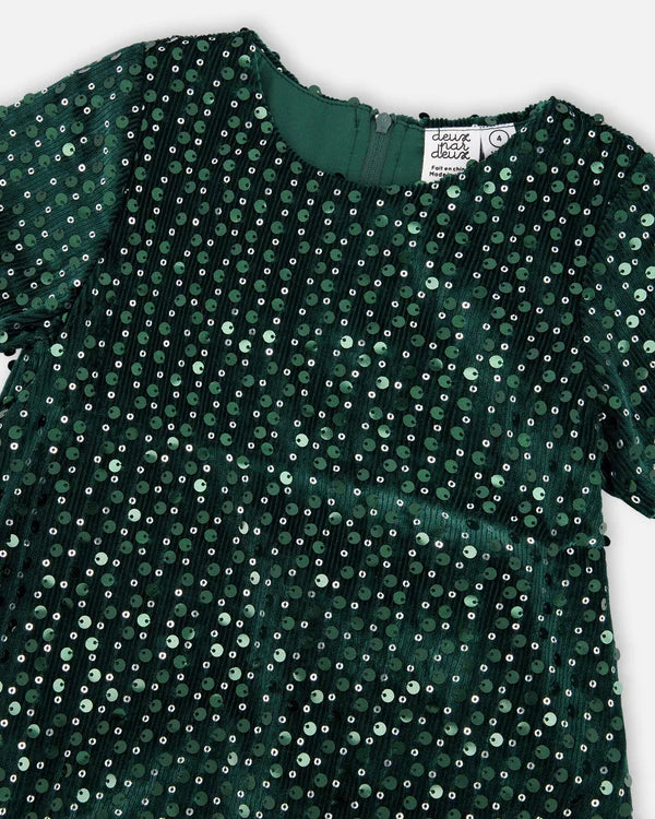 Deux Par Deux Short Sleeve Dress - June Bug Forest Green