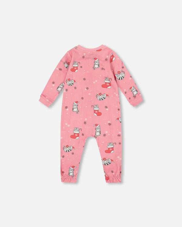 Deux Par Deux Organic Cotton Footie - Printed Cats &amp; Snow