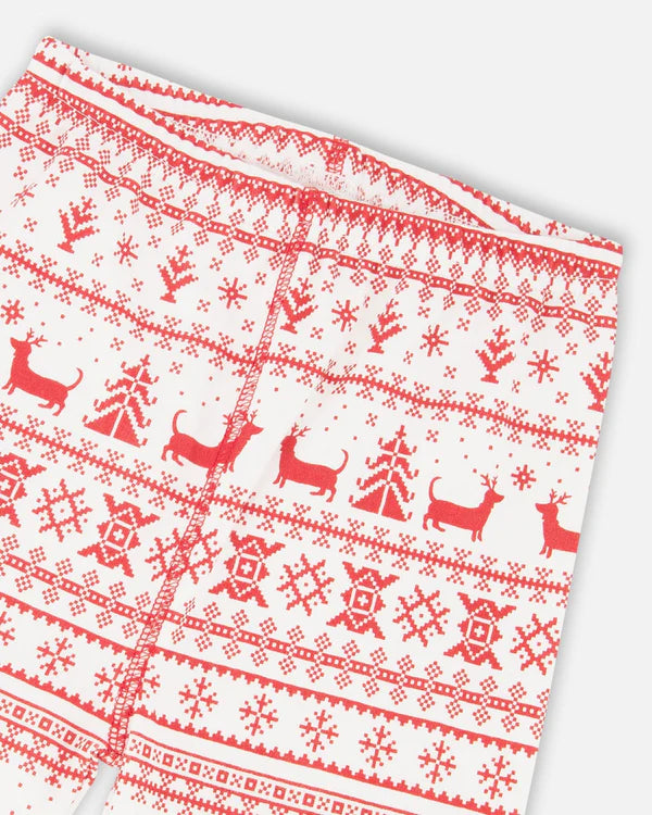 Deux Par Deux Organic Cotton 2pc Pajama Set - Red &amp; White Fairisle