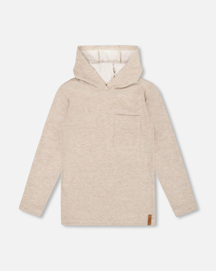 Deux Par Deux Long Sleeve Brushed Jersey Hoodie - Heathered Beige