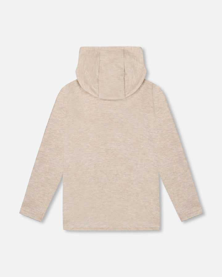 Deux Par Deux Long Sleeve Brushed Jersey Hoodie - Heathered Beige