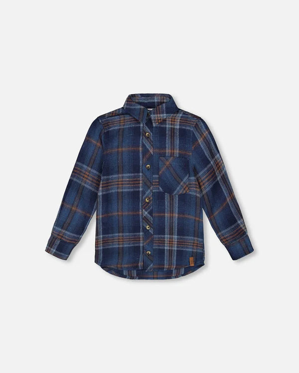 Deux Par Deux Long Sleeve Flannel Shirt - Blue/Brown