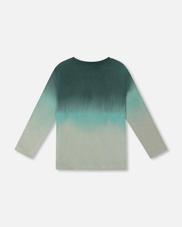 Deux Par Deux Organic Cotton Long Sleeve Tee - Gradient Jungle Green Bear