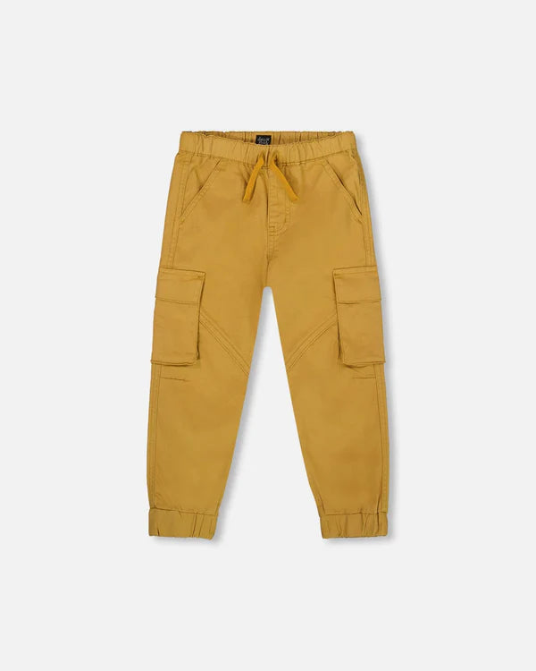 Deux Par Deux Stretch Twill Jogger with Cargo Pockets - Wood Thrush/Ocre Tan