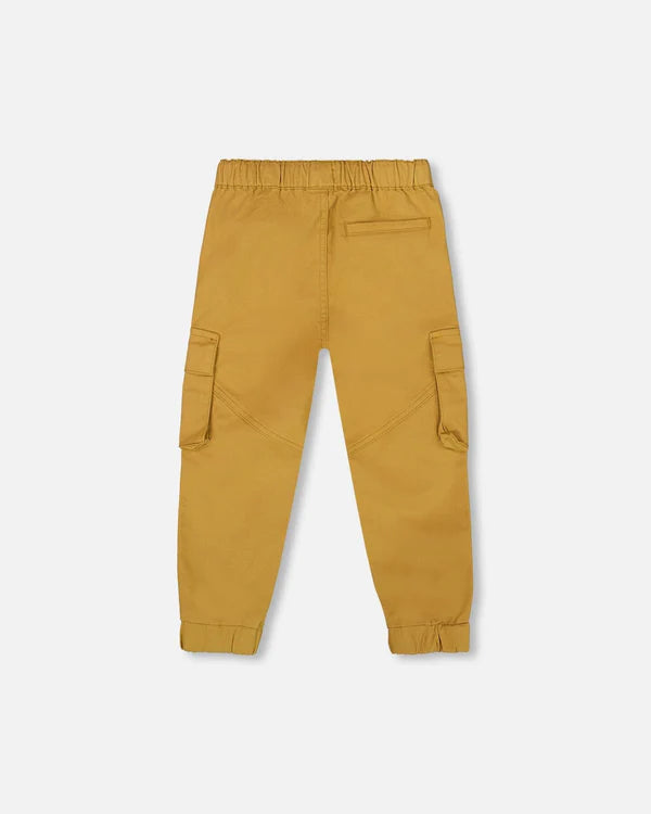 Deux Par Deux Stretch Twill Jogger with Cargo Pockets - Wood Thrush/Ocre Tan