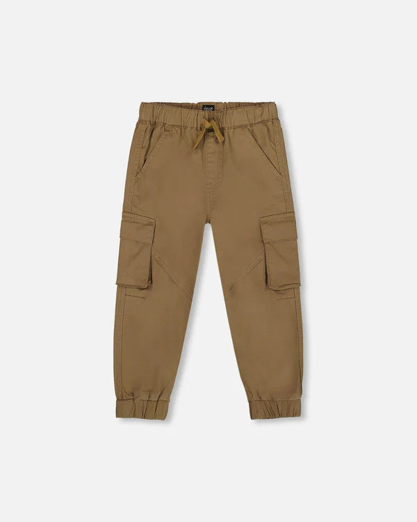 Deux Par Deux Stretch Twill Jogger with Cargo Pockets - Wood Smoke/Taupe Beige