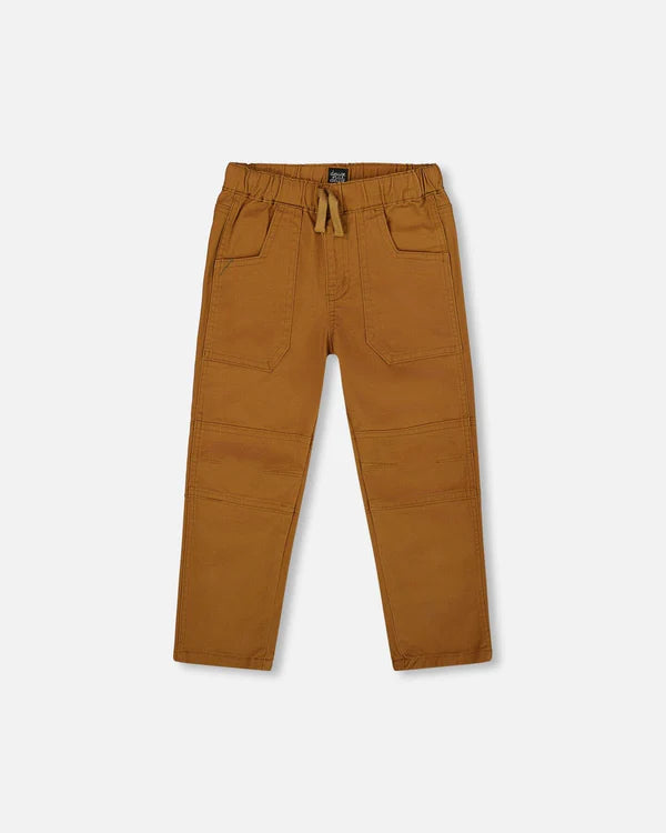 Deux Par Deux Twill Jogger Pant with Patch Pockets - Bronze Brown