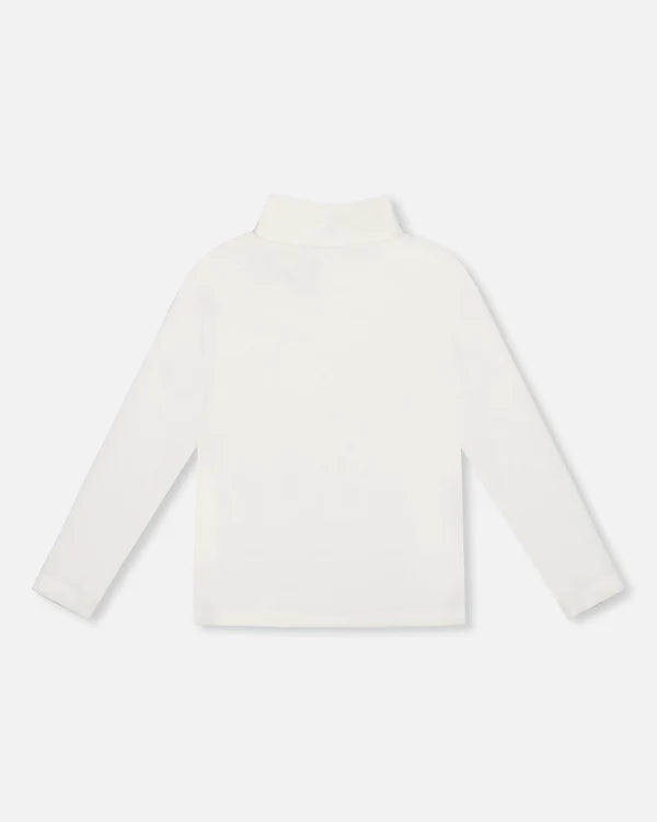 Deux Par Deux Super Soft Ribbed Mock Neck Top - Off White