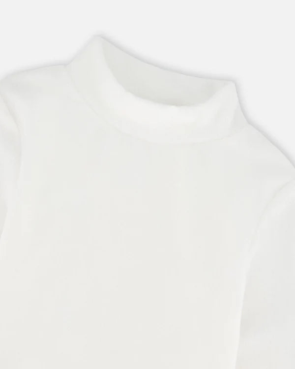 Deux Par Deux Super Soft Ribbed Mock Neck Top - Off White