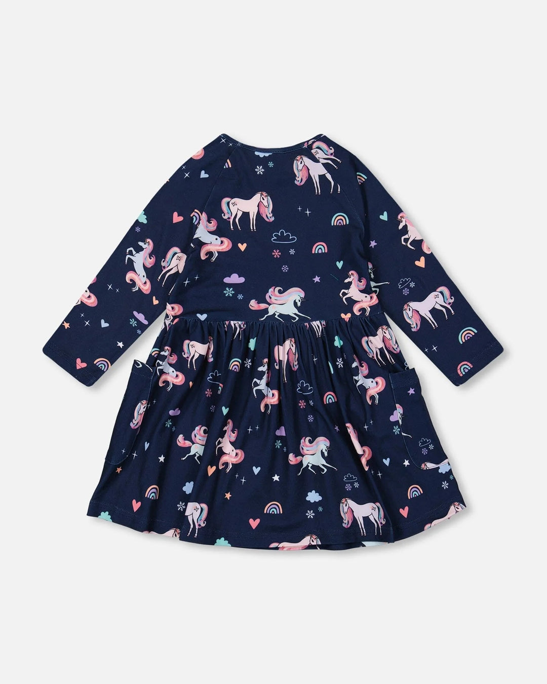 Deux Par Deux Jersey Printed Pockets Dress - Navy Unicorn