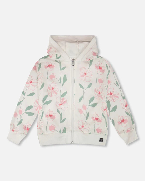 Deux Par Deux French Terry Hoodie - Printed Vertical Flowers