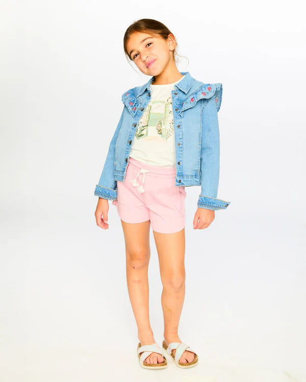 Deux Par Deux Denim Jacket with Embroidery - Light Blue Denim