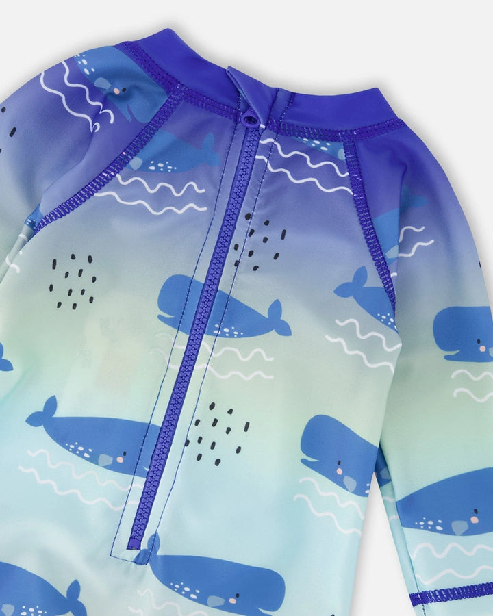 Deux Par Deux Long Sleeve One-Piece Rashgaurd - Blue Whale