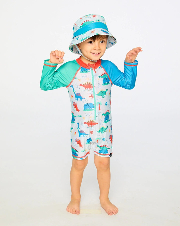 Deux Par Deux Long Sleeve One-Piece Rashgaurd - Baby Dinosaur